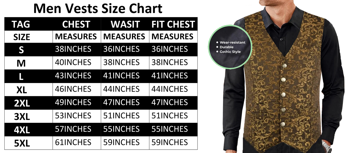 Premium Men's Designer Stylish Casual Brocade Gold Vest /Usa Sizes