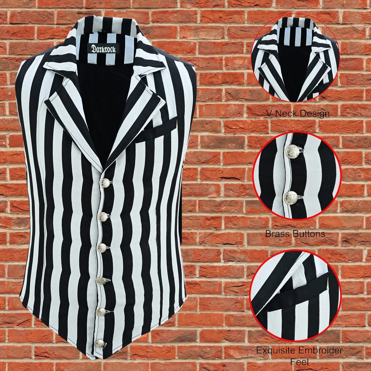 Handmade Black And White Men's Victorian Suit Gentleman Vest Steampunk Gothic Waistcoat/Usa