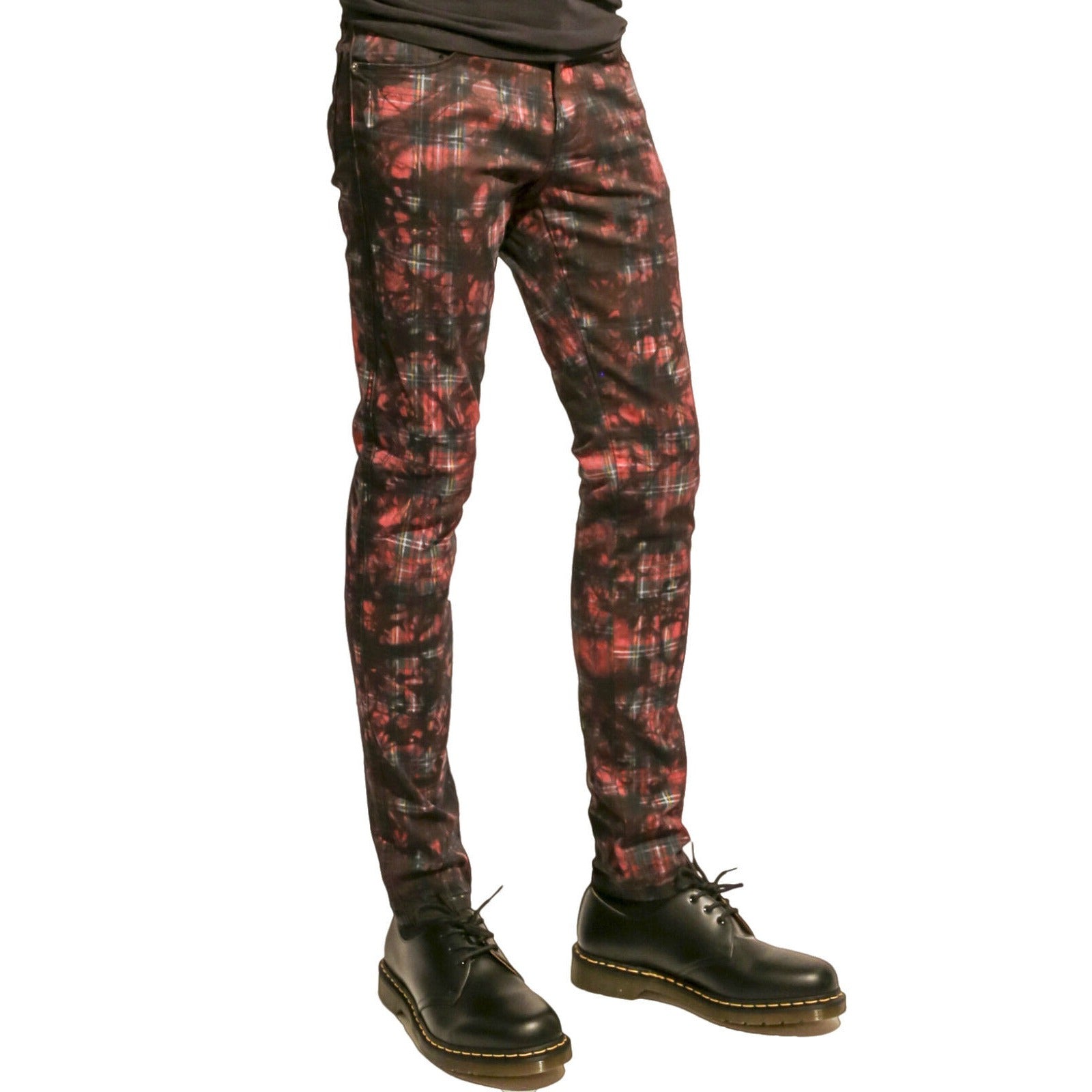 Gothic Red Tartan Plain Vintage Punk Buckle Zips Chain Strap Trousers Trip Pant