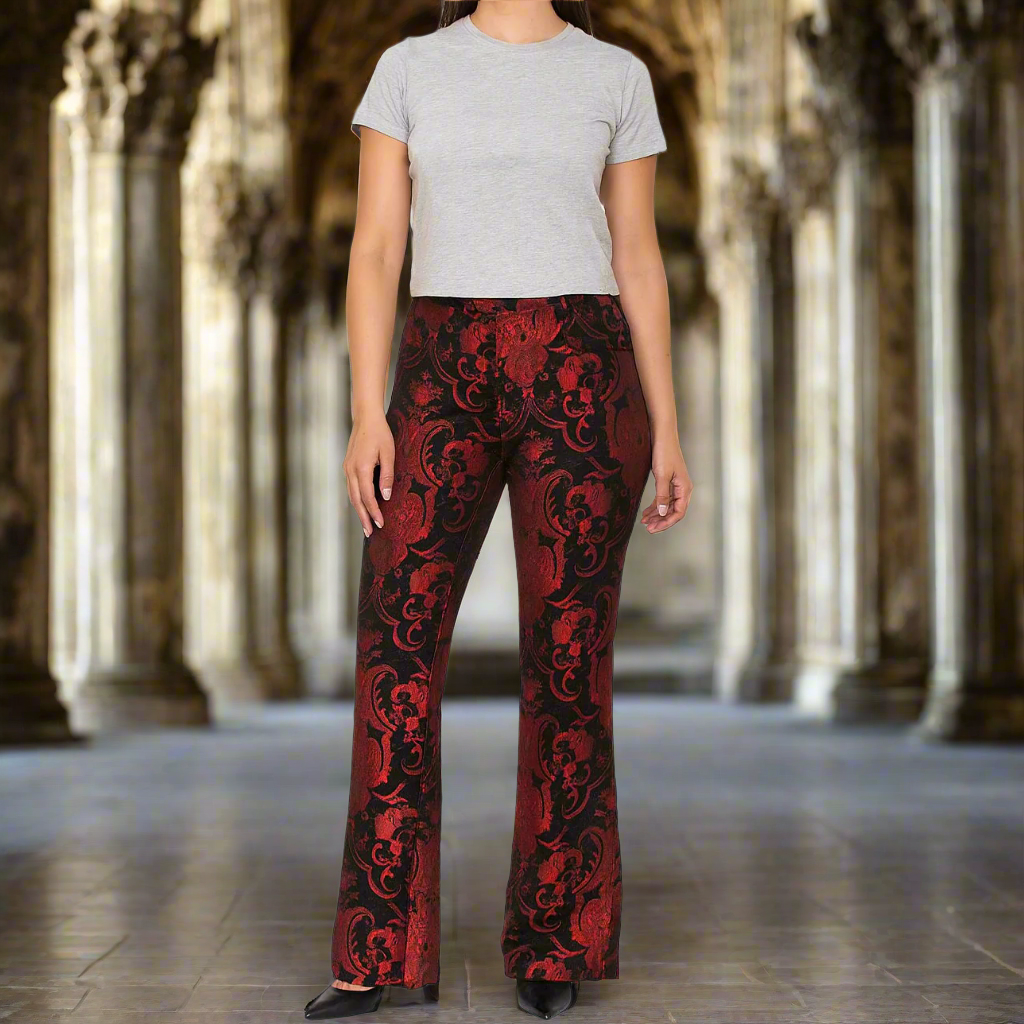 TAPESTRY VICTORIAN VAMPIRE DRACULA GOTHIC STEAMPUNK PIRATE RED BLACK PANTS