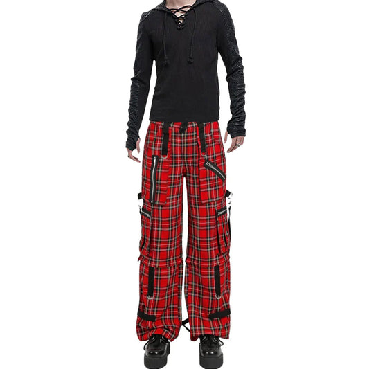 Gothic Bondage Red Plaid Men Pant Alternative Punk Rock Emo Trouser Pant Shorts