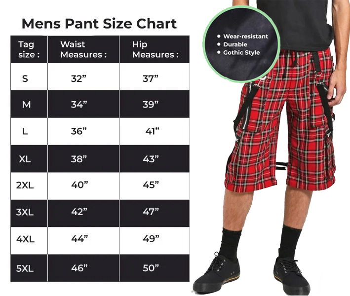 Gothic Bondage Red Plaid Men's Alternative Punk Rock Emo Shorts