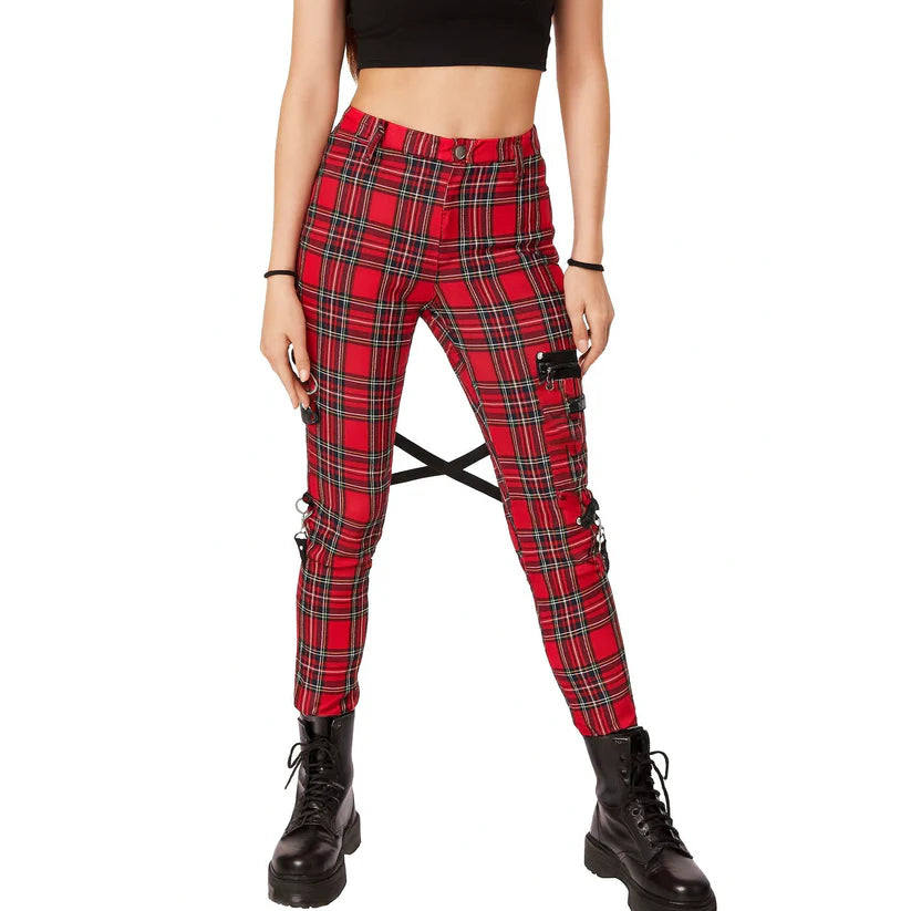 Gothic Bondage Red Plaid Men Pant Alternative Punk Rebel Rock Emo Trouser Pant