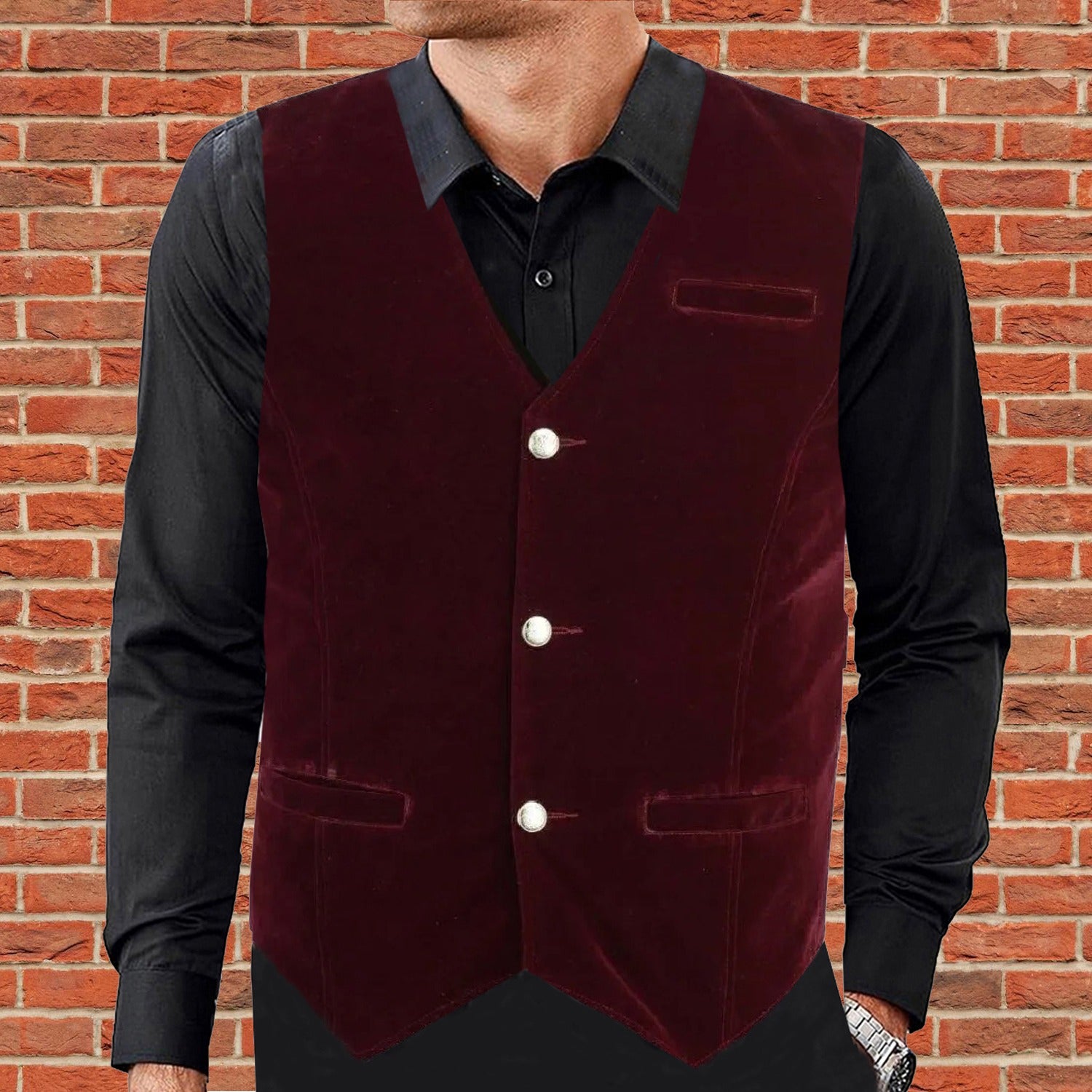 Men's Red Velvet Vest Waistcoat Gothic Steampunk Victorian/Wedding /Prom Vest