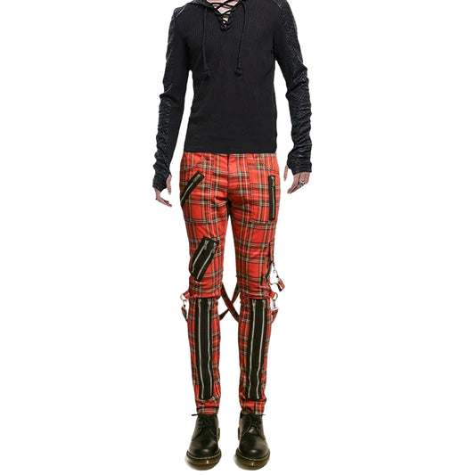 Gothic Bondage Red Straps Men Pant Alternative Punk Rebel Rock Emo Trouser Jeans Pant