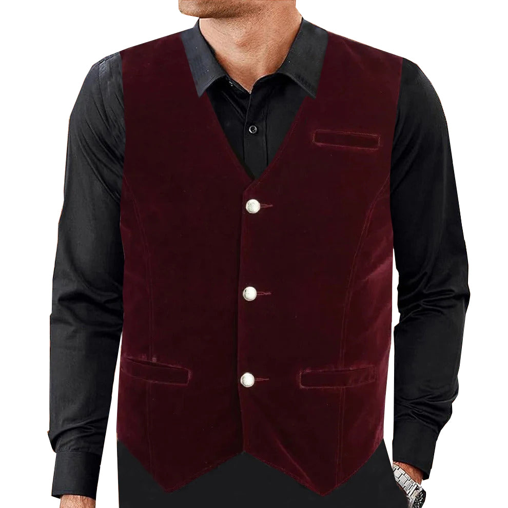 Men's Red Velvet Vest Waistcoat Gothic Steampunk Victorian/Wedding /Prom Vest
