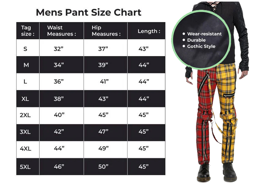 Men Bondage Straps Punk Split Leg Plaid Jeans Pant Alternative Rebel Rock Emo