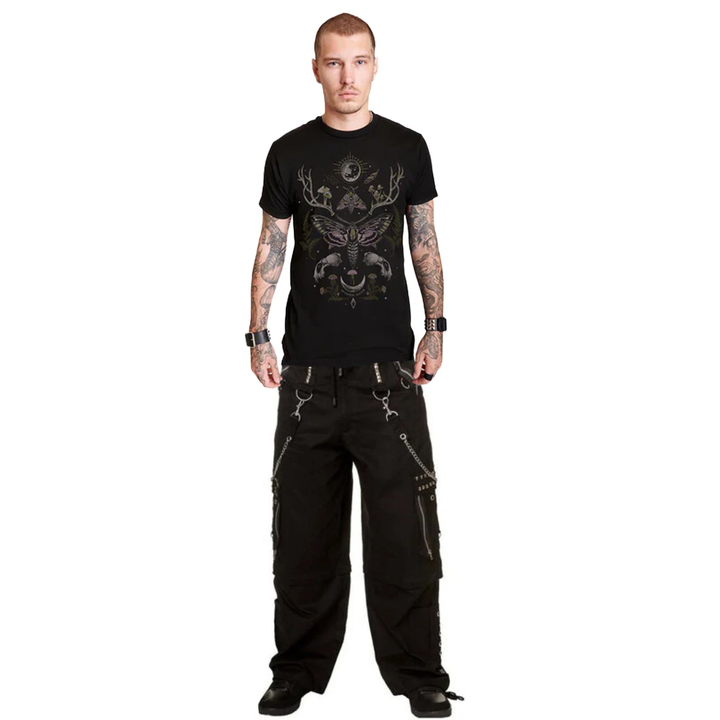 Gothic Men Black Chrome Trousers Punk Rock Studs Metal /Chain Trouser