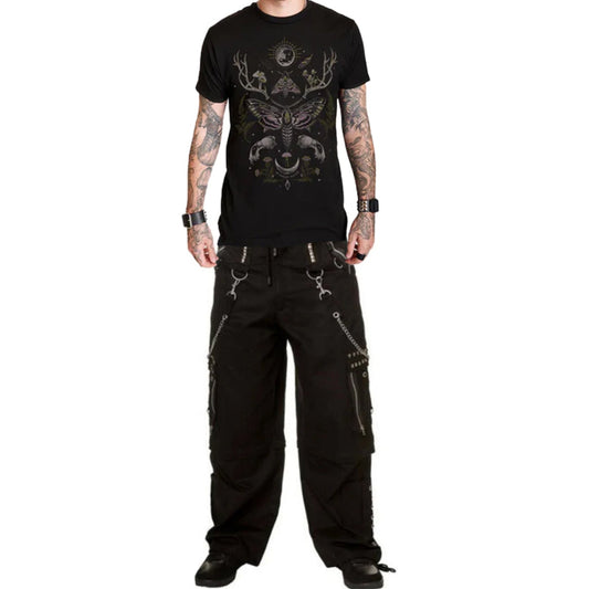 Gothic Men Black Chrome Trousers Punk Rock Studs Metal Chain Trouser