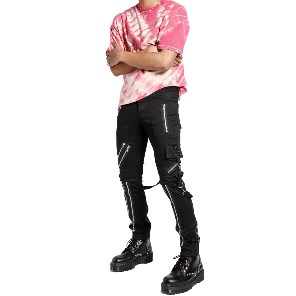 Gothic Straps Zipper Trousers Punk Rock Studs Metal Chain Trouser Pant