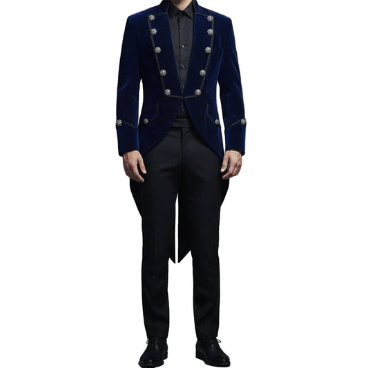 Men's Velvet Vladimir Tuxedo Blue Velvet Jacket Tail Coat Goth Steampunk Victorian