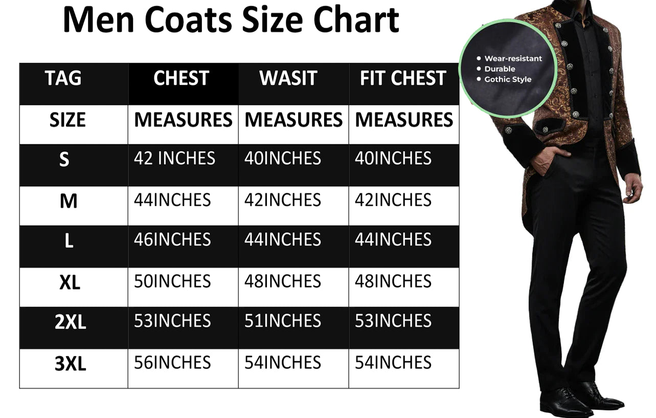 Handmade Men Tail Coat Jacket Gold Brocade Goth Steampunk Victorian Tailcoat