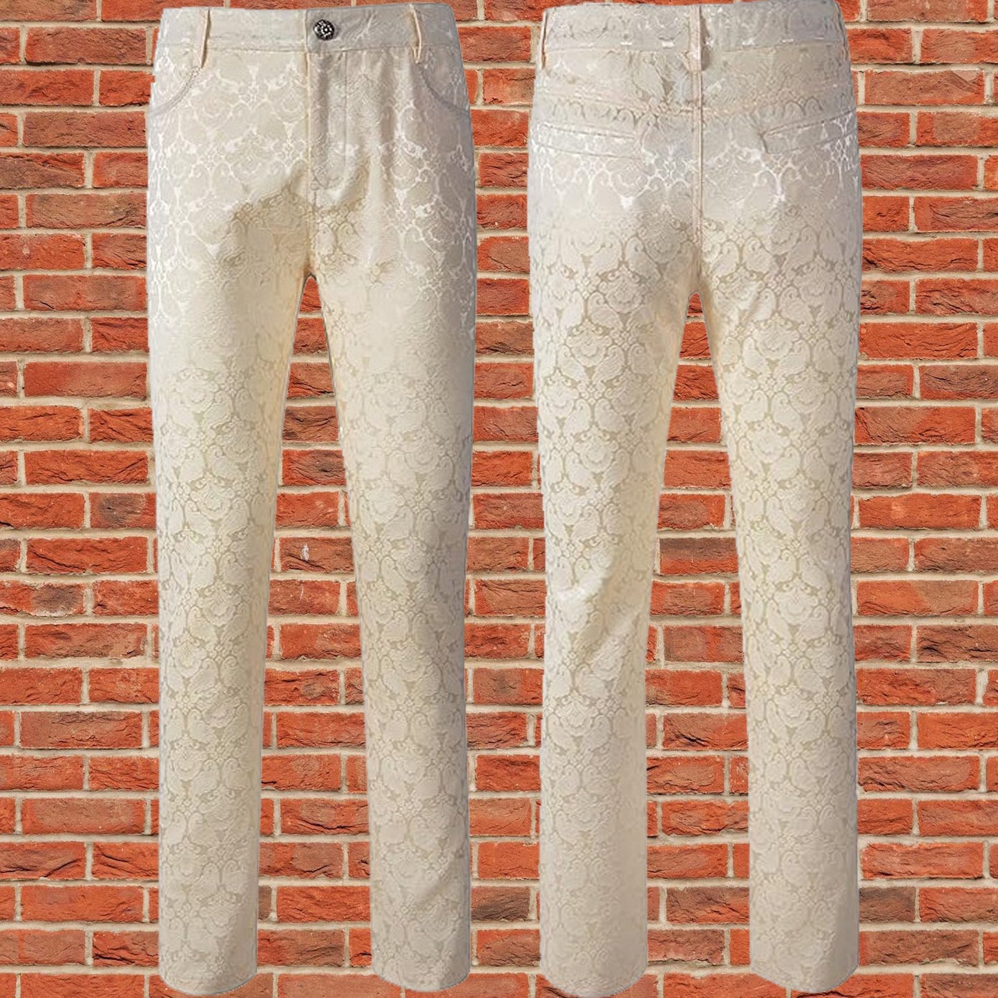 Mens Trousers Pants Brocade VTG Gothic Aristocrat Steampunk Side Braiding Trim