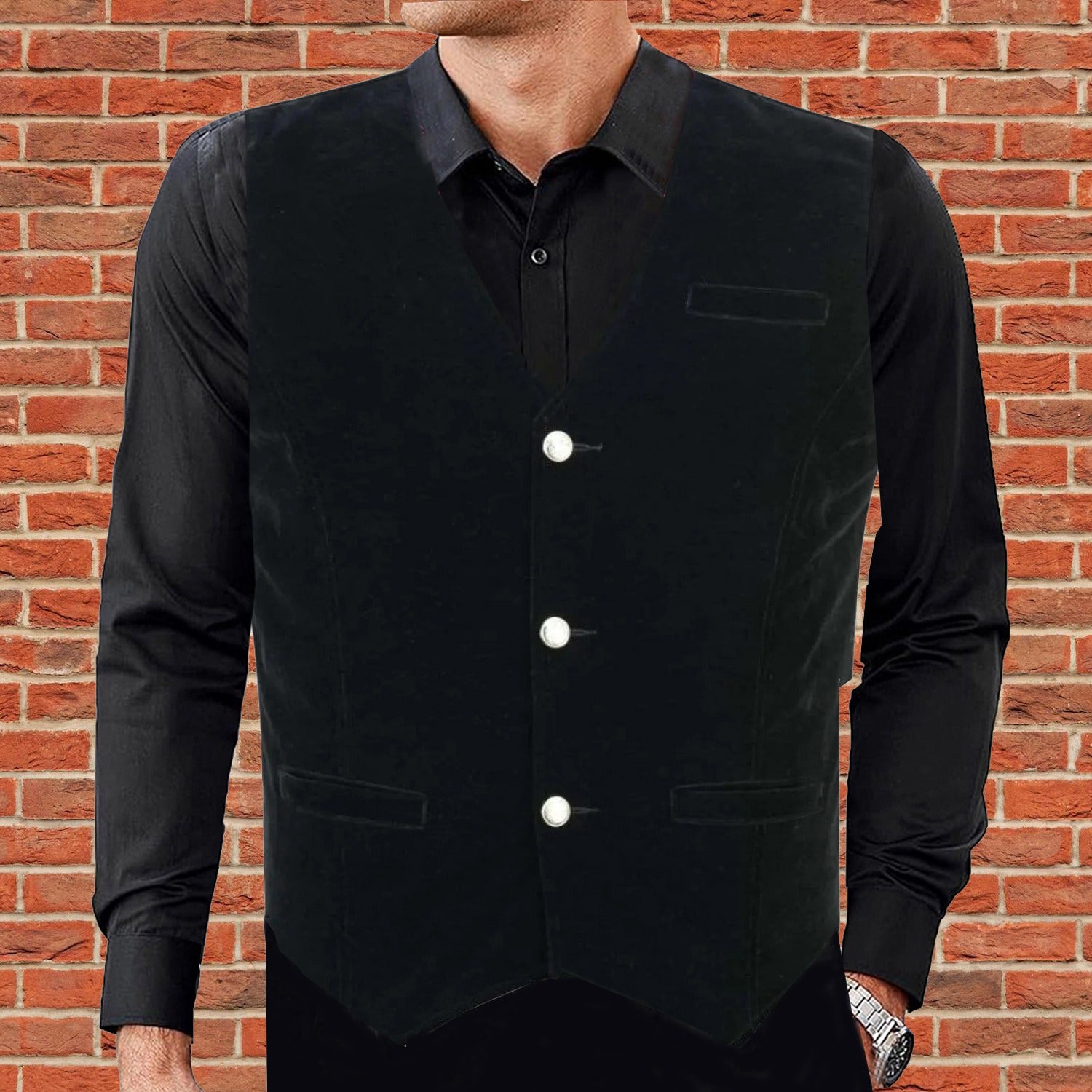 Men's Black Velvet Vest /Waistcoat Gothic Steampunk/Wedding Vest/Prom Vest