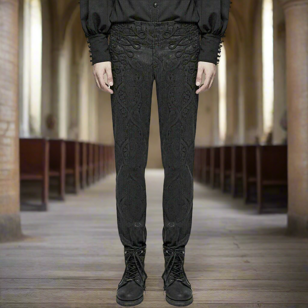 Men's Trousers Pants Black Brocade Steampunk Vintage Gothic Victorian