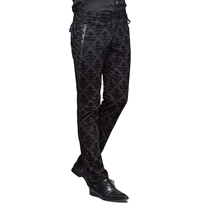 Devil Fashion Punk Men Cotton Dress Pants Victorian Printed Bandage Bridal Pants