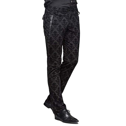 Devil Fashion Punk Men Cotton Dress Pants Victorian Printed Bandage Bridal Pants