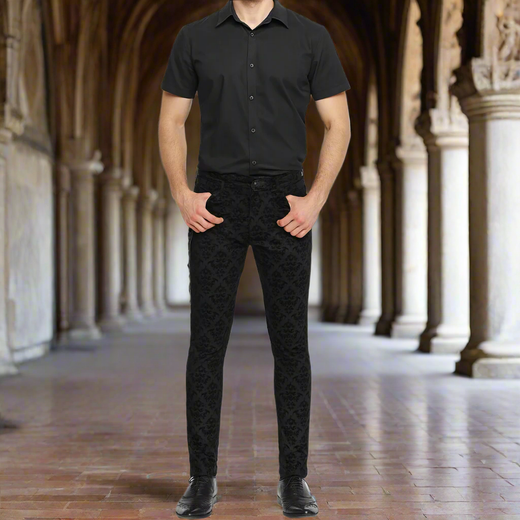 Devil Fashion Punk Men Cotton Dress Pants Victorian Printed Bandage Bridal Pants