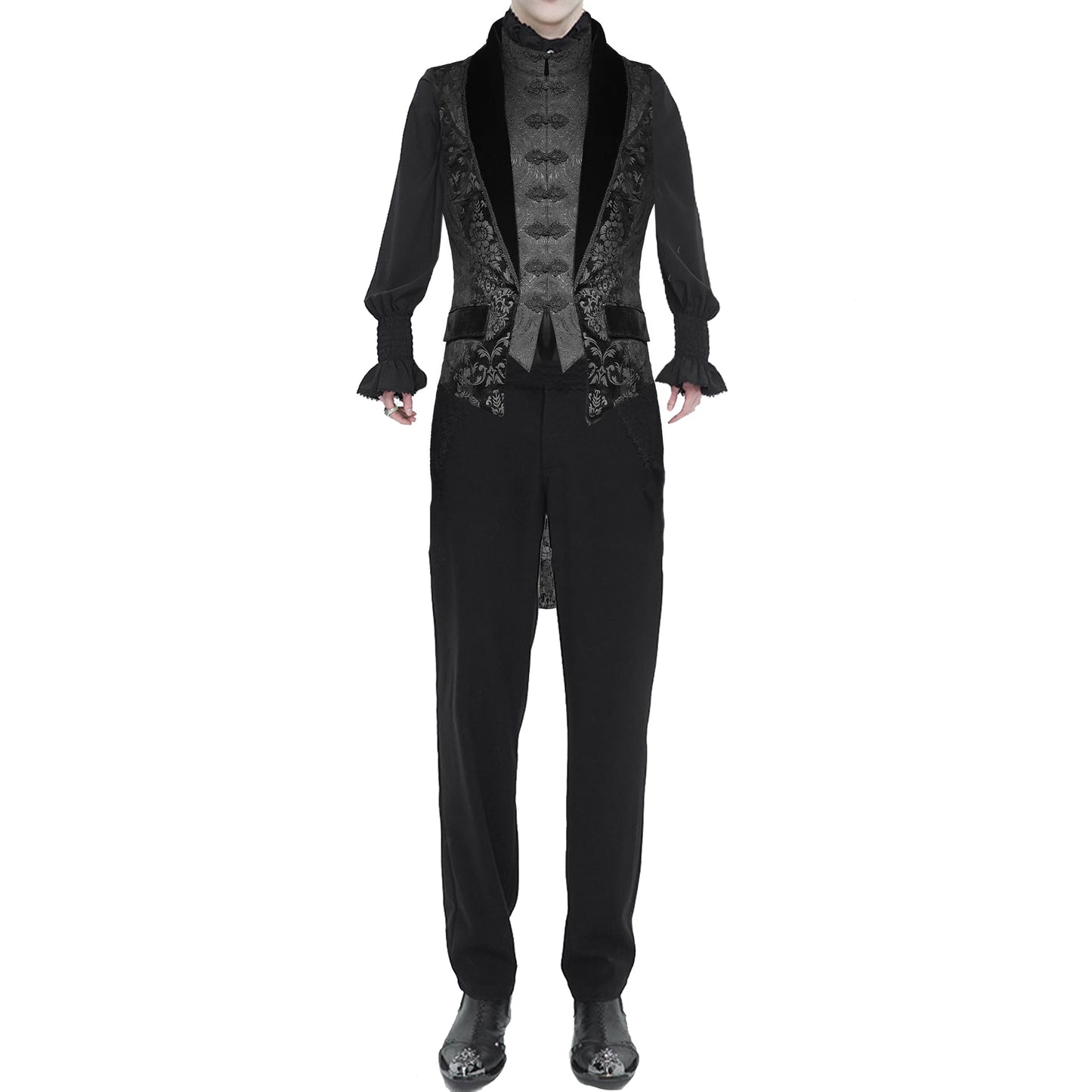 Prime Quality Men Gothic Victorian Silver Brocade Waistcoat Vest Jacquard Tuxedo Sleeveless Tailcoat