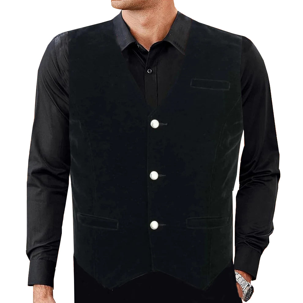 Men's Black Velvet Vest /Waistcoat Gothic Steampunk/Wedding Vest/Prom Vest
