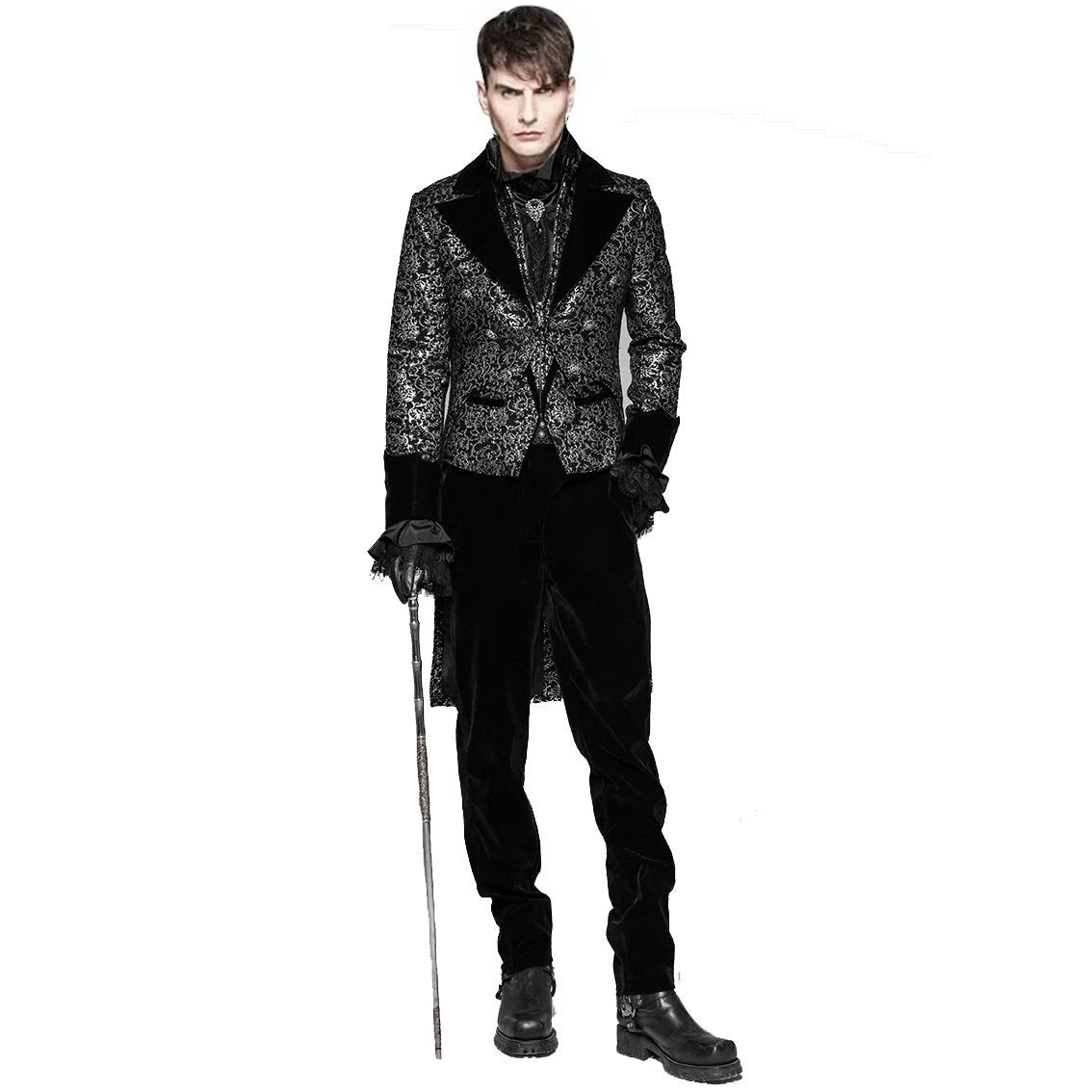 Gothic Steampunk Metal Texture Jacquard Swallow Tail Coat Jacket