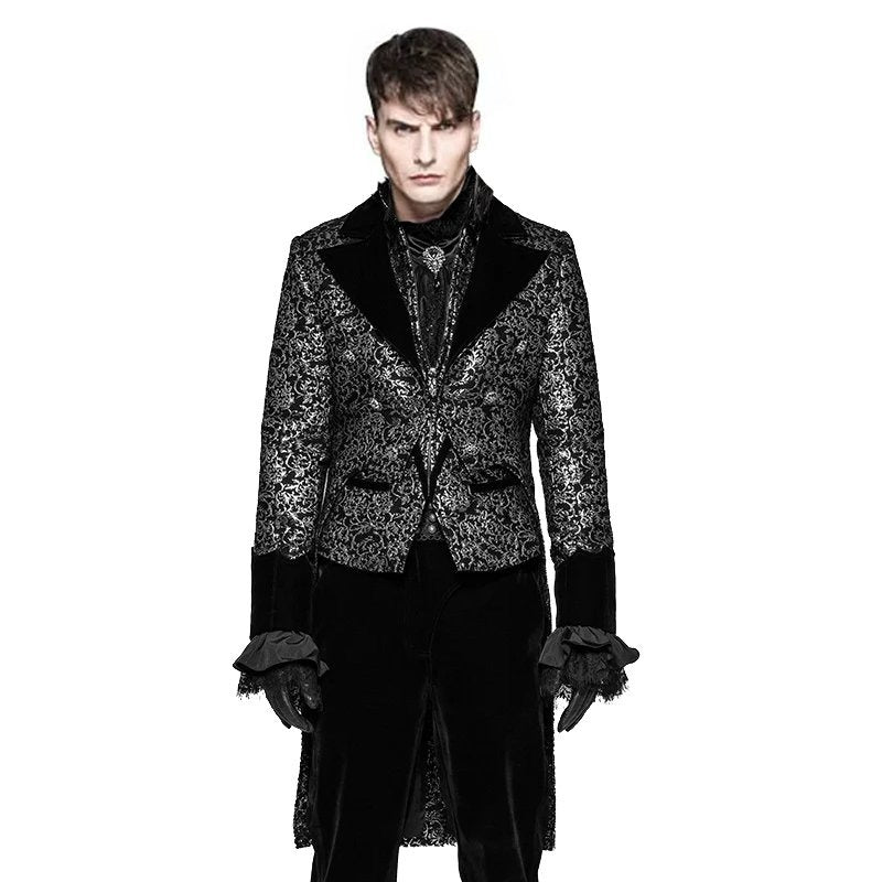 Gothic Steampunk Metal Texture Jacquard Swallow Tail Coat Jacket