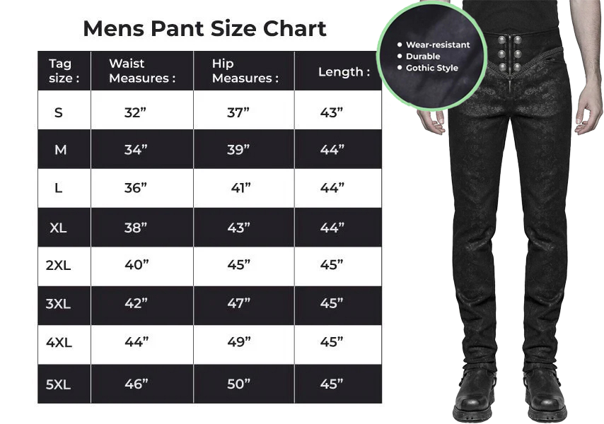Men Syndicate Trousers Pants Steampunk Black Brocade Vintage Gothic Victorian