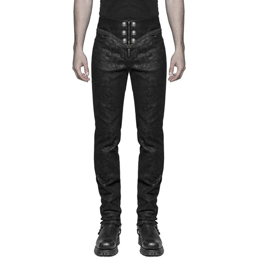 Men Syndicate Trousers Pants Steampunk Black Brocade Vintage Gothic Victorian
