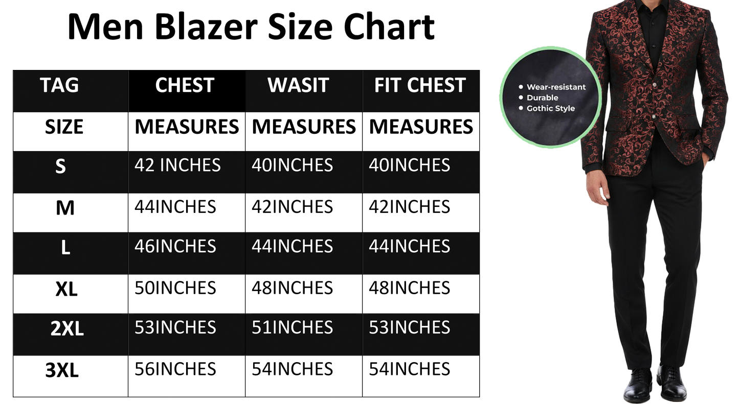 Men's Brocade Floral Suit Notched Lapel Slim Fit Stylish Blazer Dress Suit /Usa Sizes