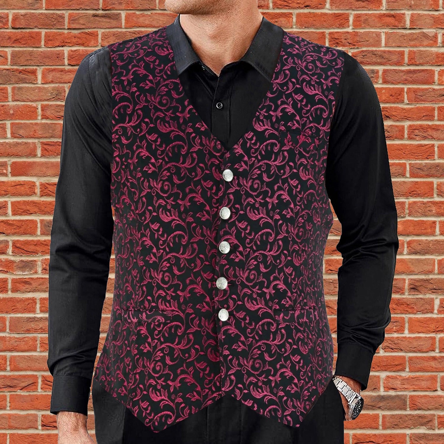 Premium Men's Designer Stylish Casual Brocade Maroon Vest /USA Sizes