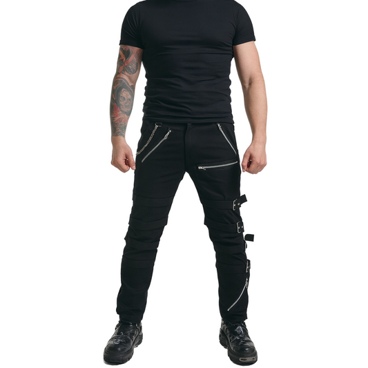 Men's Bondage Black Goth Punk Rock Morte Pants Buckle Chain Trouser Pants