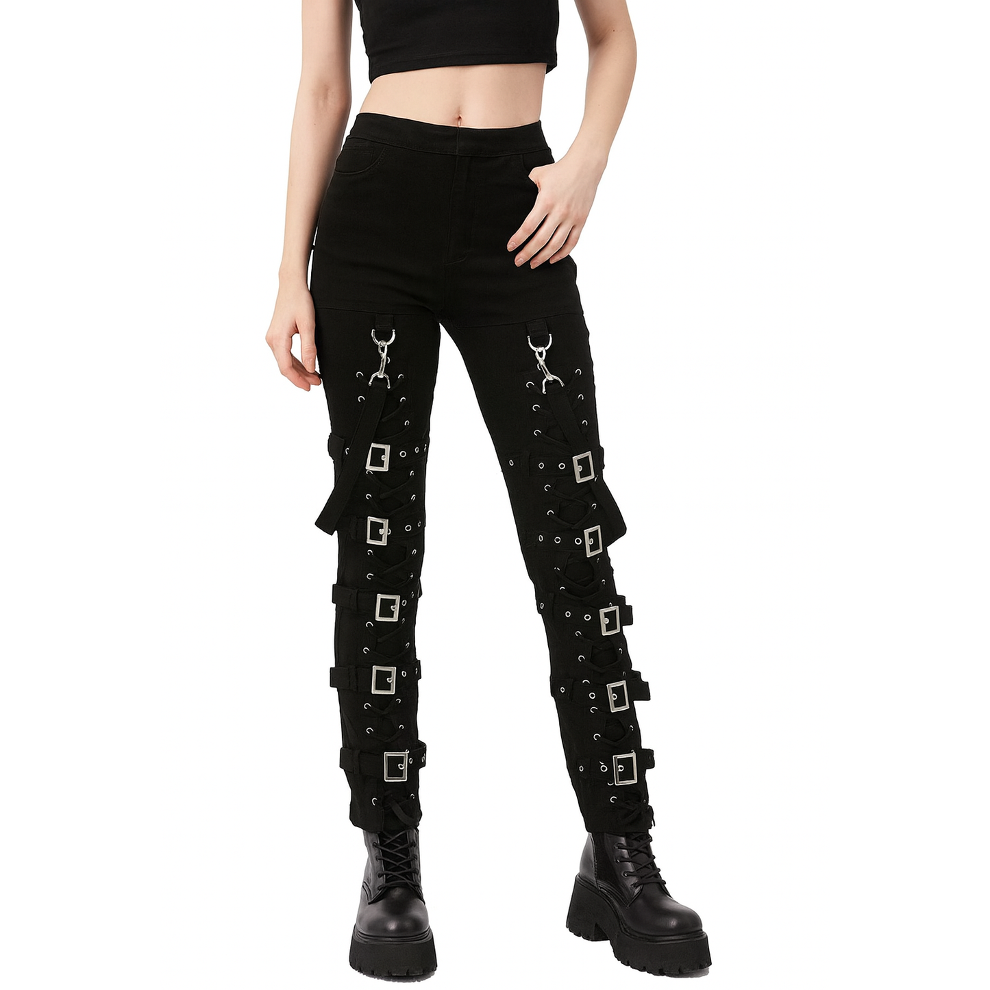 Men's Electra Bondage Rave Gothic Cyber Chain Gothic Jeans Punk Rock Pants