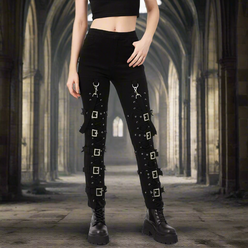 Men's Electra Bondage Rave Gothic Cyber Chain Gothic Jeans Punk Rock Pants