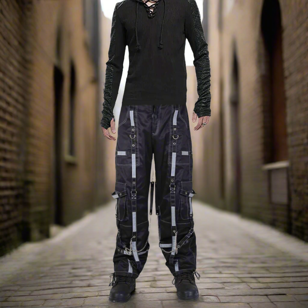 Gothic Bondage Reflective Men Pant Alternative Punk Rock Emo Trouser Pant Shorts