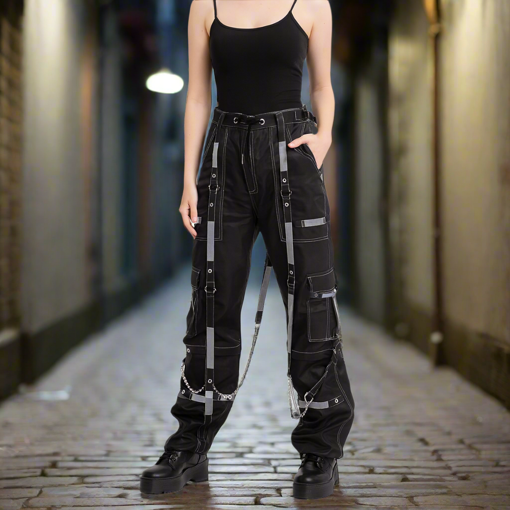 Gothic Bondage Reflective Men Pant Alternative Punk Rock Emo Trouser Pant Shorts