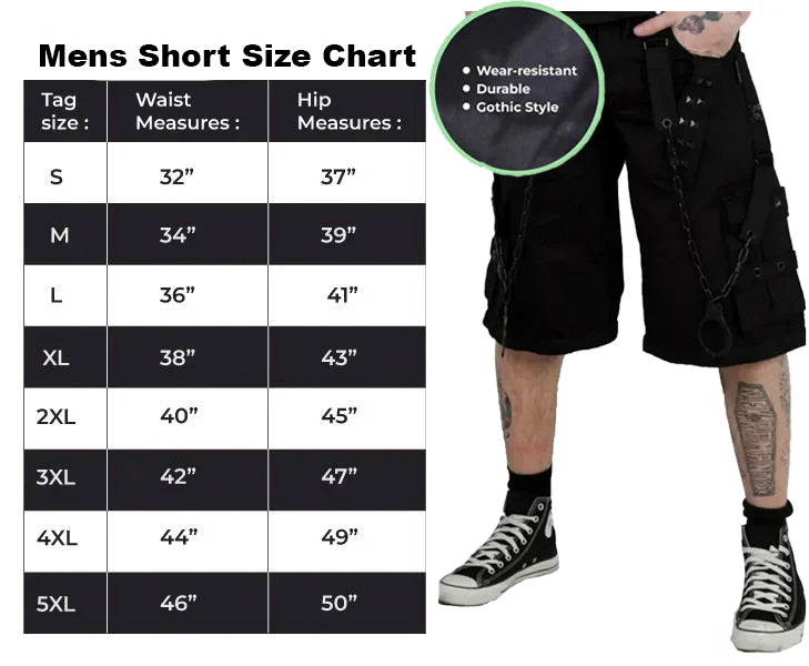 Prime Quality Handmade Gothic Bondage Black Skater Men's Short Alternative Punk Rock Emo Shorts/USA
