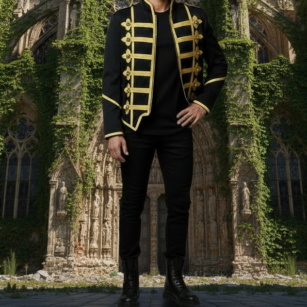 Military Drummer Jacket Black Parade Jacket Goth Punk Adam Ant Vtg Style Black &Amp Gold Jacket