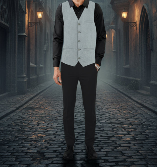 Men Herringbone Wool Blend Tweed Vest Premium Grey Waistcoat Suit Vest V Neck Slim Fit Waistcoat/USA