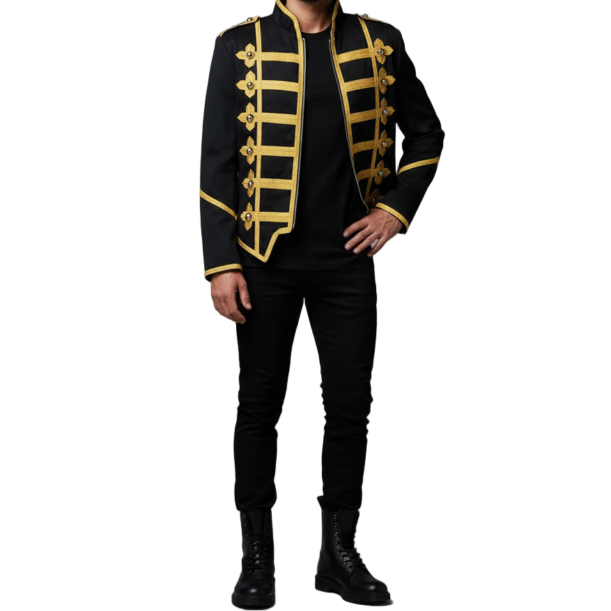 Military Drummer Jacket Black Parade Jacket Goth Punk Adam Ant Vtg Style Black &Amp Gold Jacket