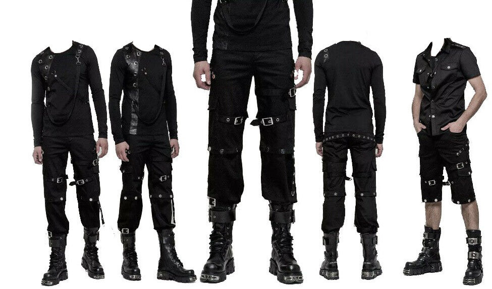 Men Gothic Bondage Pant Rock Hard Loose Punk Pants Detachable Uniform Trousers