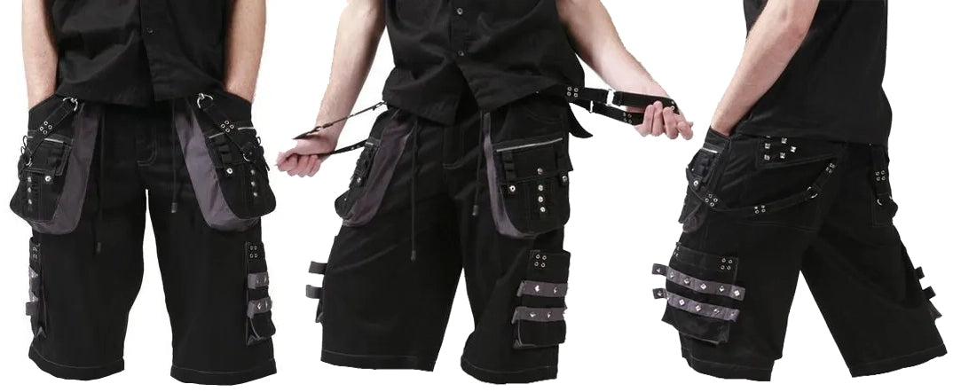 Gothic Men's Black Grey Men Short Gothic Cotton Studs Metal Punk