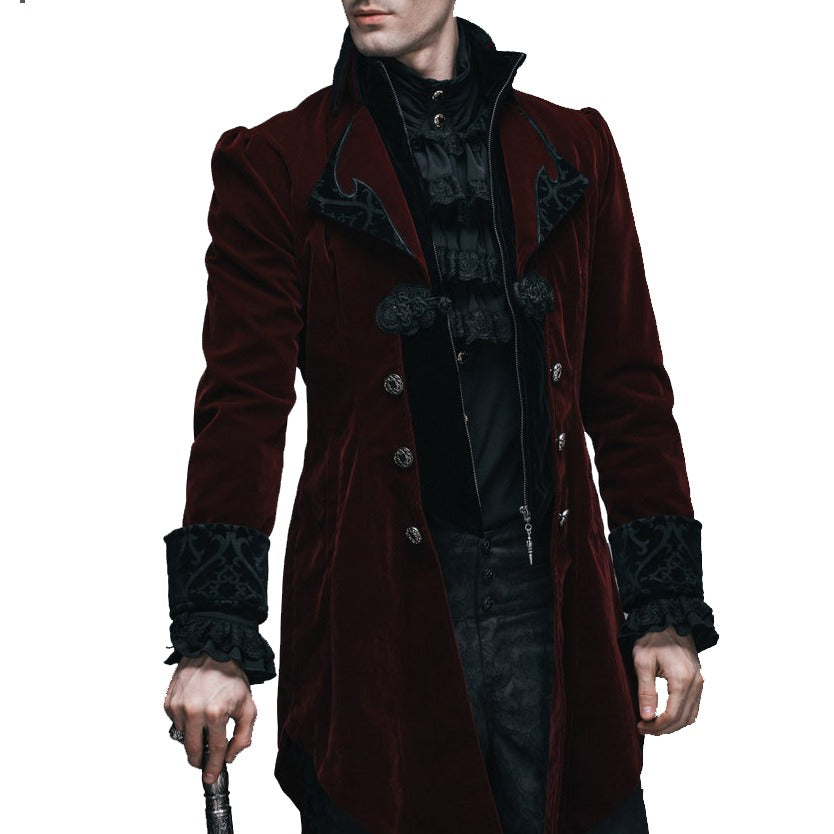 Men's Jacket Coat Red Maroon Velvet Gothic Steampunk Aristocrat