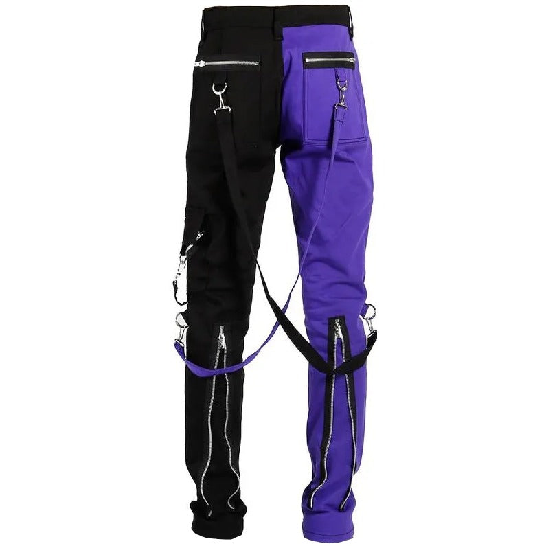 Gothic Bondage Men Pant Alternative Punk Rock Split Leg Purple/Black Emo Trouser Pant/USA