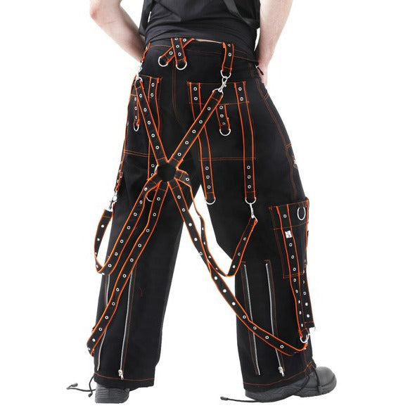 Gothic Men's Orange Black Pant Cotton Trousers Studs Metal Punk Pant