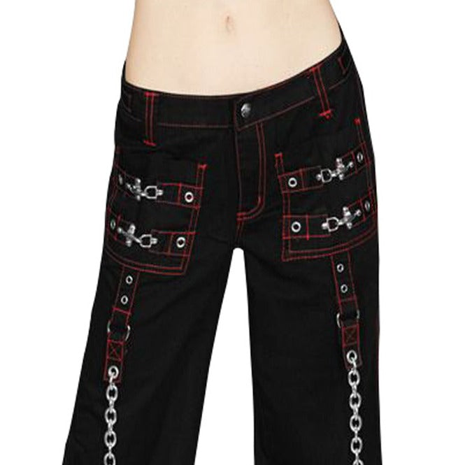 Prime Quality Black Gothic Tripp Women's Chains Black Rhinestones Gothic Punk Emo Pants Straps Baggy Pants/Tripp Pants