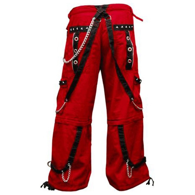 Gothic Men's Gothic Handmade Red Trouser Red Threads Black Straps Punk Rock Metal Chain Cyber/USA