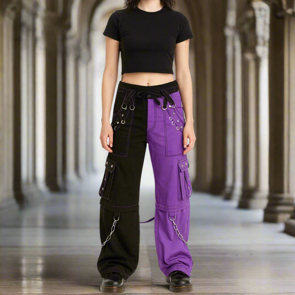 Gothic Bondage Men Pant Alternative Punk Rock Transformer Trouser Purple Baggy Pants