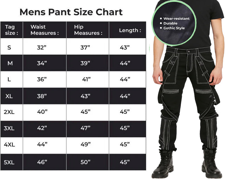 Prime Quality Gothic Straps Zipper Stitch Trousers Punk Rock Studs Metal Chain Trouser Pants/USA Sizes