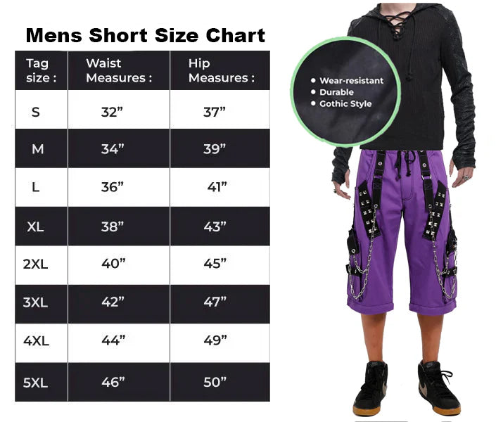 Gothic Bondage Handmade Men Short Alternative Punk Rock Transformer Trouser Purple Baggy