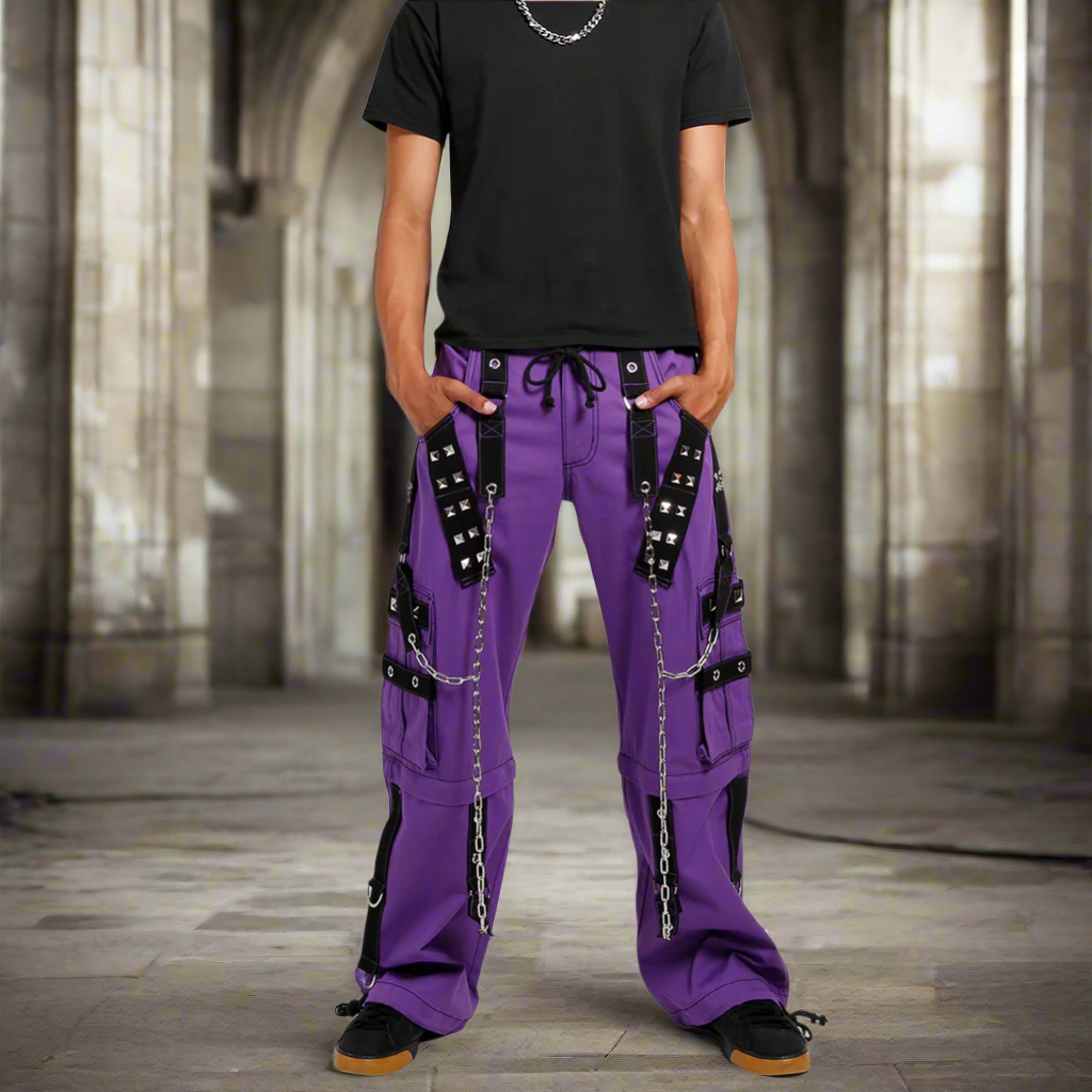 Gothic Bondage Handmade Men Pant Alternative Punk Rock Transformer Trouser Purple Baggy